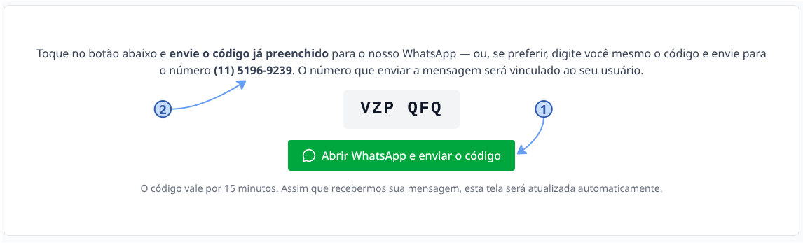 Código de vínculo gerado