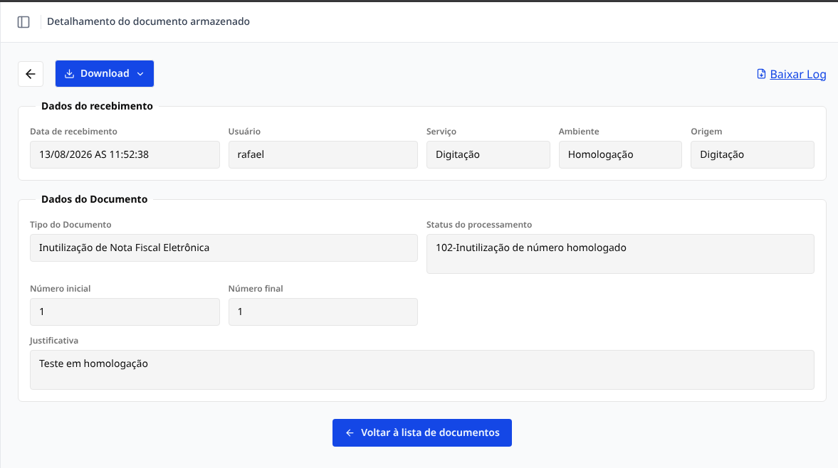 Detalhamento da inutilização
