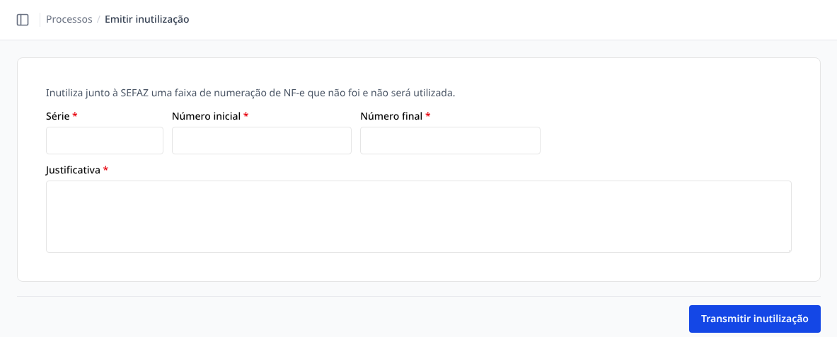 Tela Emitir inutilização