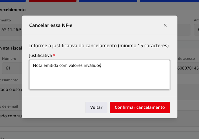 Janela Cancelar essa NF-e