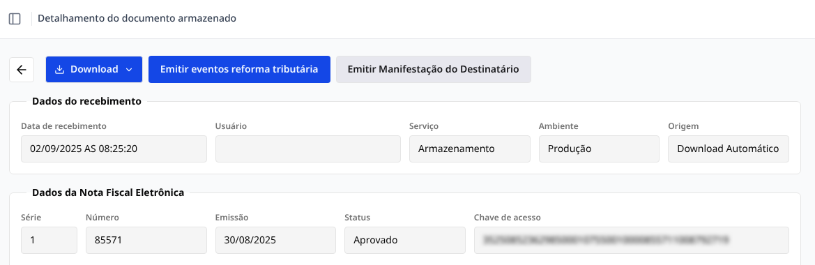 Janela Manifestação do destinatário