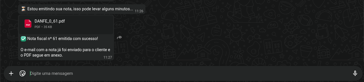 Mensagem de nota emitida com o PDF da DANFE em anexo