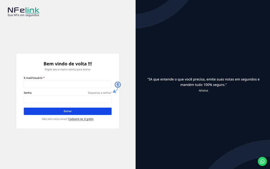 Tela de login do NFeLink