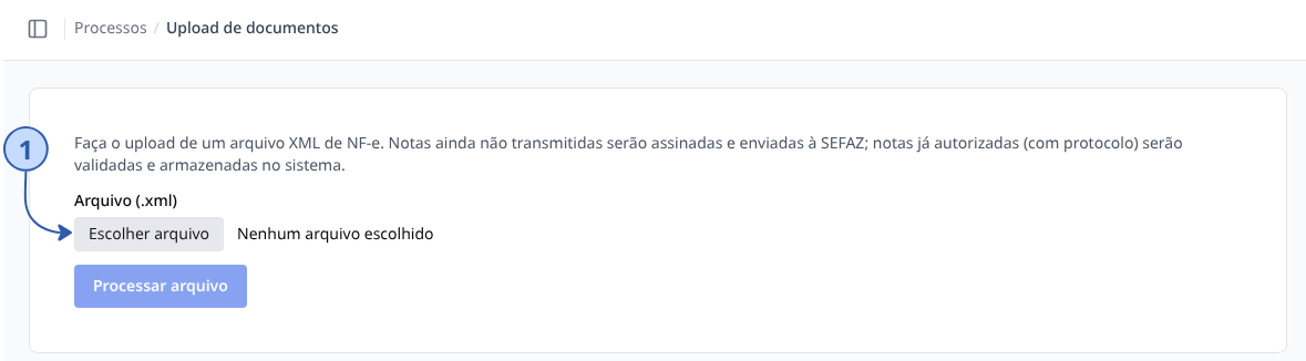 Tela Upload de documentos
