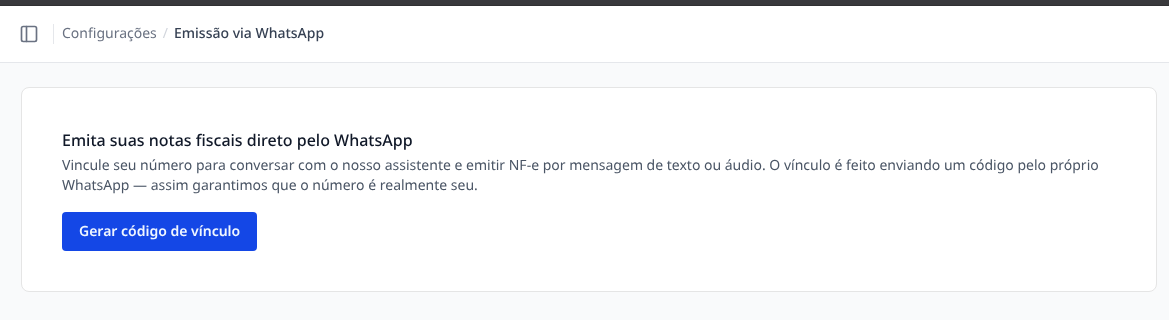 Tela Emissão via WhatsApp