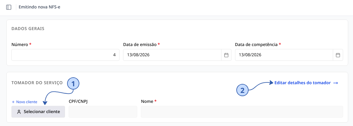 Card Tomador do serviço